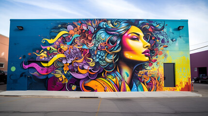 a dull urban wall into a vibrant masterpiece with graffiti-inspired artwork, incorporating bold colors, intricate patterns, and thought-provoking imagery (generative ai)