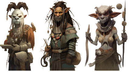 3 examples of character design of humanoid fantasy characters