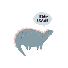 Vector illustration of funny, playful dinosaurs and short phrase in a simple flat style