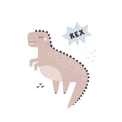 Vector illustration of funny, playful dinosaurs and short phrase in a simple flat style
