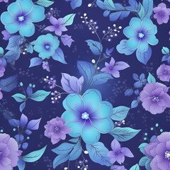 Obraz premium seamless blue and purple floral pattern on dark background