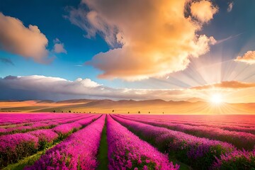 Fototapeta na wymiar lavender field in the morning generated by AI technology 