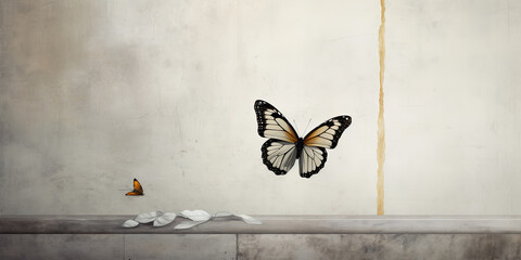 silent Symphony: Focus on a solitary butterfly against a minimalist background  Generative AI Digital Illustration Part#110623