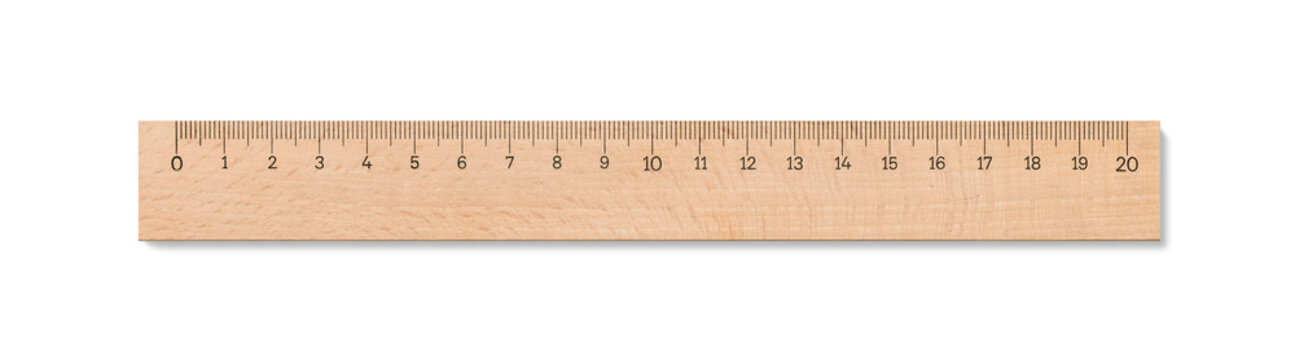 Wooden ruler 20 cm isolated on a transparent background, PNG. High resolution.
