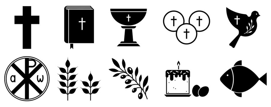 Set of Christian icons on white background