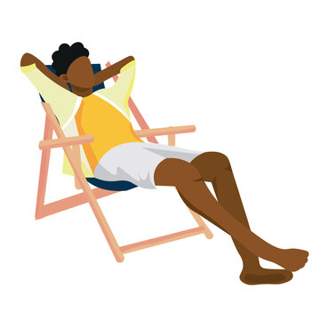 recommend clip art: African-American man relaxing on deck chair against white background