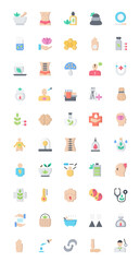 Alternative Medicine Flat Icons Medical Healthcare Iconset in Color Style 50 Vector Icons