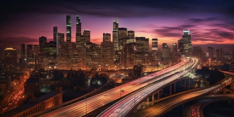 Symphony of Light long exposure photograph of a city skyline at night  Generative AI Digital Illustration Part#110623
