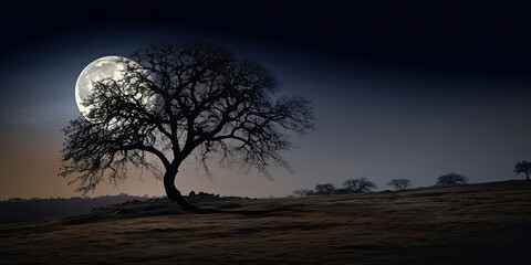 delicate beauty of a moonlit night  solitary tree standing tall amidst a tranquil landscape  Generative AI Digital Illustration Part#110623