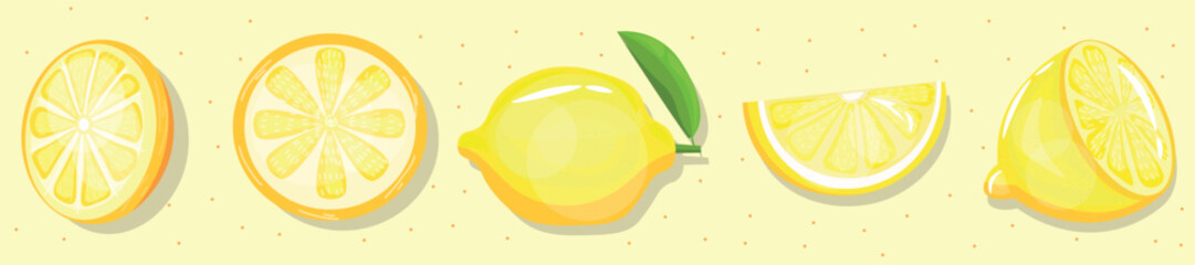 Set of lemons on light yellow background