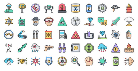 Cyberpunk Line Color Icons Technology Augmented Reality Iconset in Filled Outline Style 50 Vector Icons