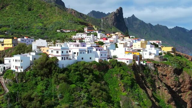 Aerial view along the Atlantic Ocean near Benijo in the Anaga Natural Park in Tenerife Canary Islands