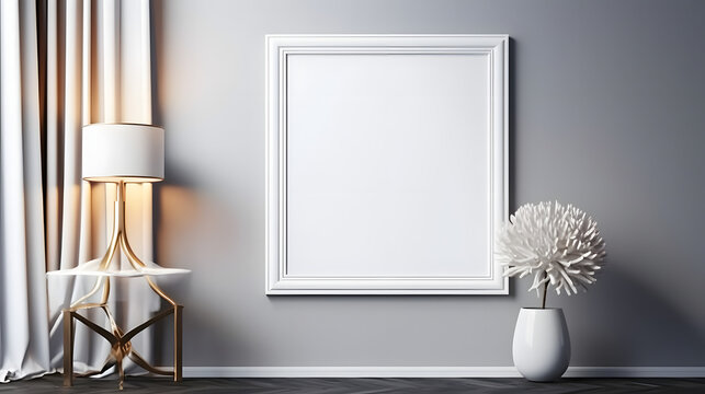 White Frame Mockup Mounted In A Wall.