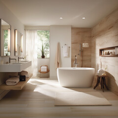 " uma casa de banho tranquila e serena com uma atmosfera de spa."
Generative A.I
