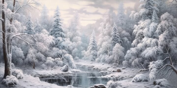 Silent Snowfall Painting a Silver Tapestry  Generative AI Digital Illustration Part#110623