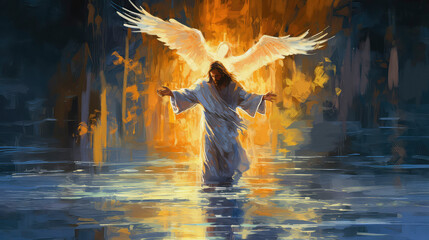 The Baptism of Jesus Christ. Modern Painting illustration, generative ai.