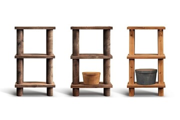 Old wooden shelf collection isolated with clipping path on a white background. product design mockup. Generative AI
