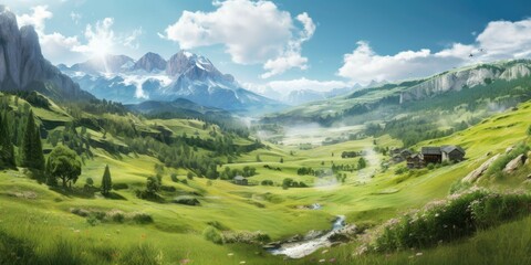 Fototapeta na wymiar enchanting beauty of an idyllic alpine meadow fun places to go in summer Generative AI Digital Illustration Part#110623