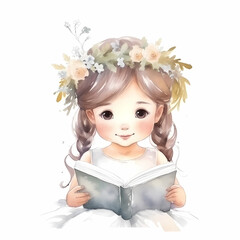 little girl reading a book