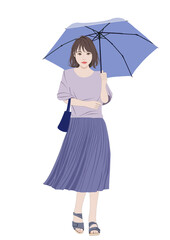傘を差して歩く女性イラスト