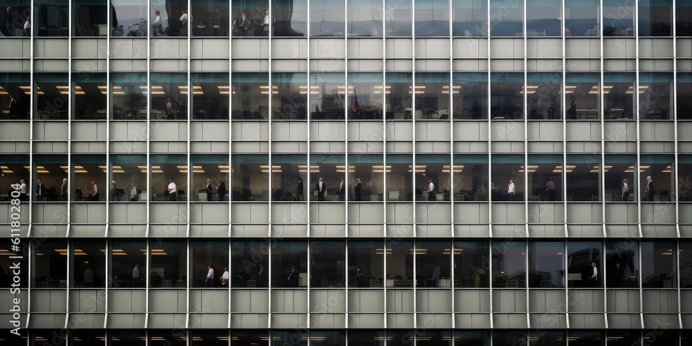Aufkleber outside view of office building many window with business people working inside. generative ai aig18