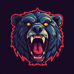 Blue Angry Bear Head Logo Design Icon Template Illustration