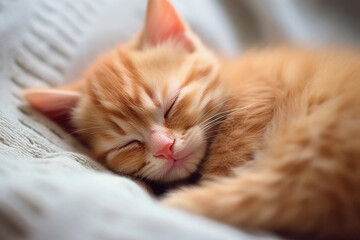 Red Kitten Sleeping Peacefully