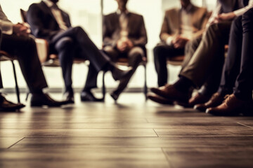 Fototapeta premium Right ankle View of Business Coach Facing a Group of sitting People