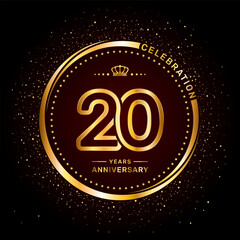 20 year anniversary logo with double line number style and gold color ring, logo vector template