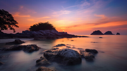 Fototapeta premium Tropical island landscape created using ai generative technology