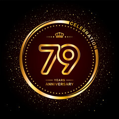 79 year anniversary logo with double line number style and gold color ring, logo vector template