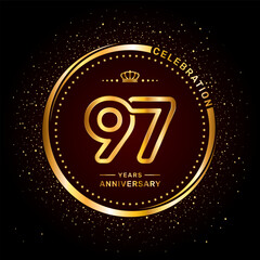 97 year anniversary logo with double line number style and gold color ring, logo vector template