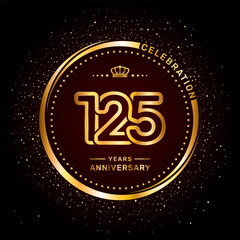 125 year anniversary logo with double line number style and gold color ring, logo vector template