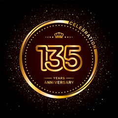 135 year anniversary logo with double line number style and gold color ring, logo vector template