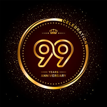 99 year anniversary logo with double line number style and gold color ring, logo vector template