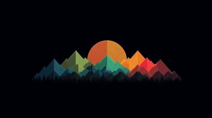 A minimalist nature background with mountains and sun. Generative AI. 