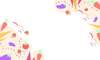 Hand drawn cute vegetables background with copy spaces. Colorful Vegetables background for kids.