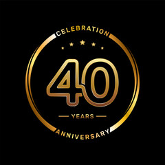40th anniversary logo with double line number style and gold color ring, logo vector template