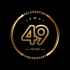 49th anniversary logo with double line number style and gold color ring, logo vector template