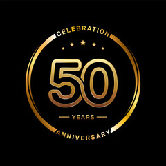 50th anniversary logo with double line number style and gold color ring, logo vector template