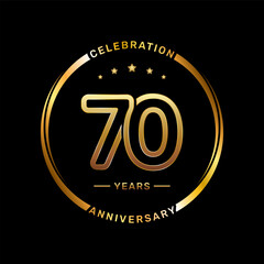 70th anniversary logo with double line number style and gold color ring, logo vector template