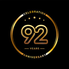 92th anniversary logo with double line number style and gold color ring, logo vector template