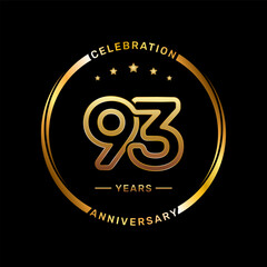 93th anniversary logo with double line number style and gold color ring, logo vector template
