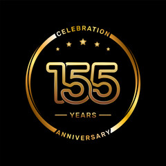 155th anniversary logo with double line number style and gold color ring, logo vector template