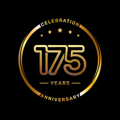 175th anniversary logo with double line number style and gold color ring, logo vector template