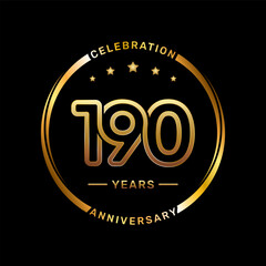 190th anniversary logo with double line number style and gold color ring, logo vector template