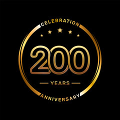 200th anniversary logo with double line number style and gold color ring, logo vector template