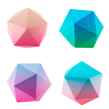 multi angle 3d shapes collection set icosahedron with modern candy color gradient isolated