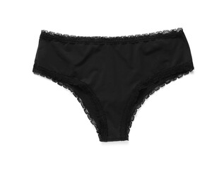 Elegant black women's underwear isolated on white, top view