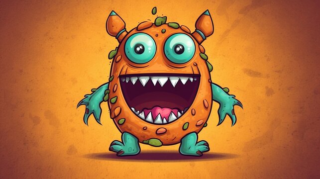 Cartoon orange monster. Fantasy concept , Illustration painting. Generative Ai